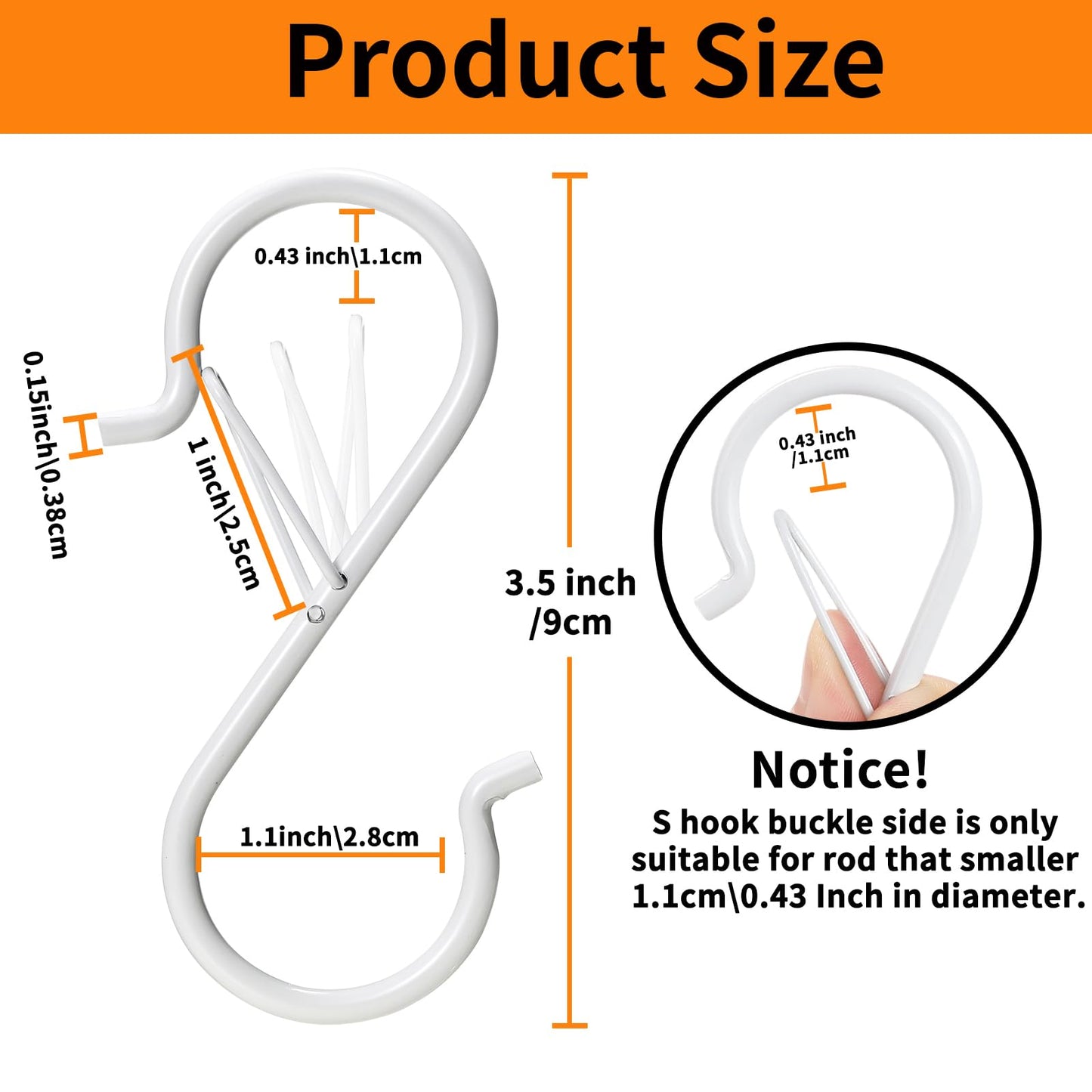 iCafePub 24 PCS S Hooks for Hanging with Safety Buckle, 3.5 inch Heavy Duty Metal S Shaped Hooks Stainless Steel for Hanging Kitchen Utensil, Cups, Pots, Plants, Bags, Hats (White)