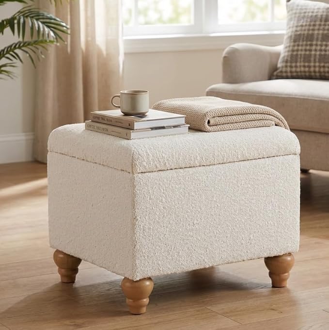 Homepop Home Decor | Upholstered MediumRectangular Storage Ottoman | Hinged Lid