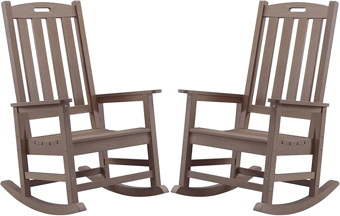Psilvam Oversized Outdoor Rocking Chair Set of 2, Porch Rocker