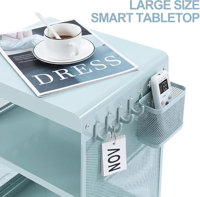 SYKIARIOL Kids Nightstand for Girls, Metal Bedside Table