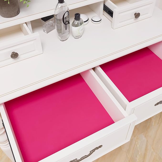 VEELIKE Hot Pink Velvet Fabric Wallpaper Peel and Stick Soft Felt Drawer Liners