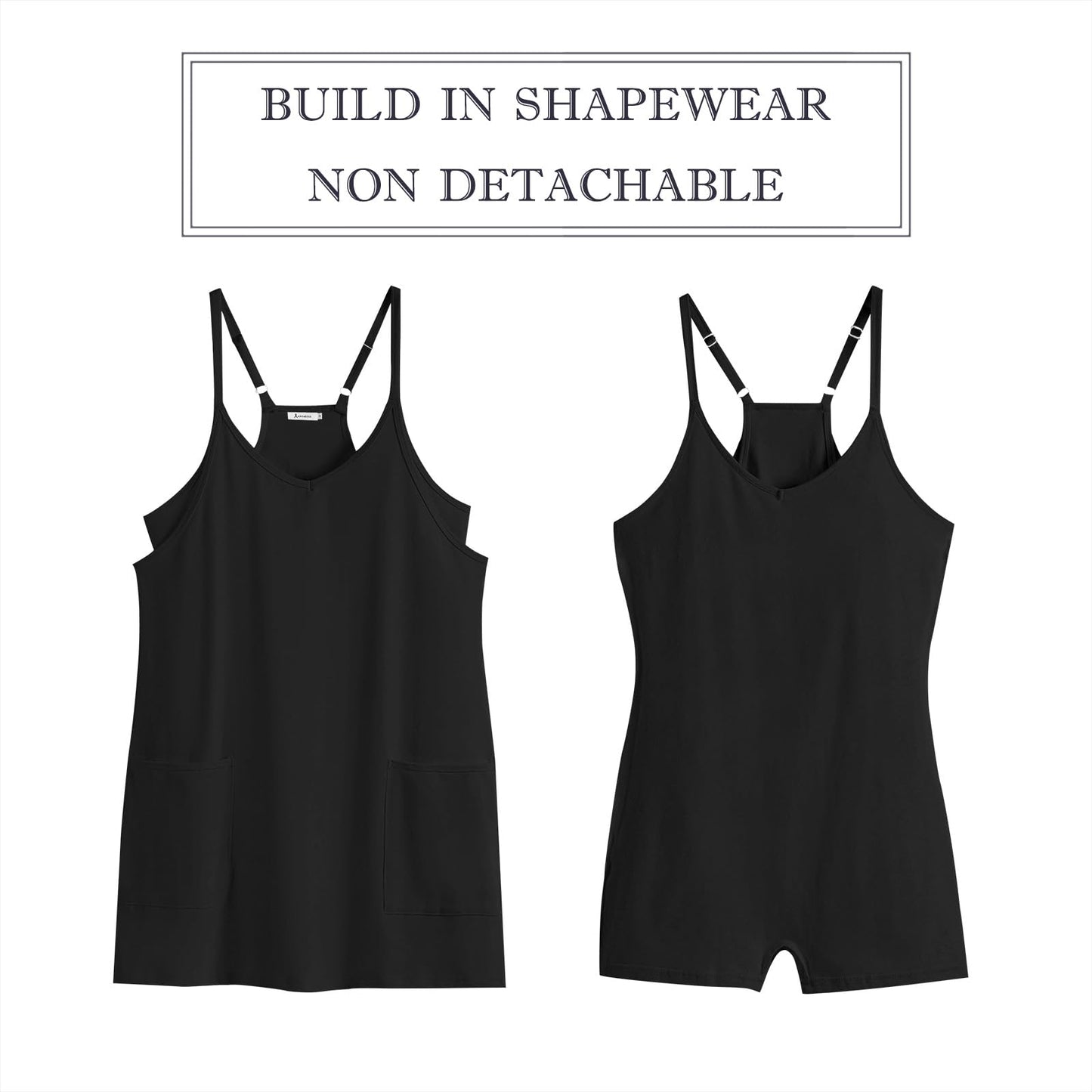 ANRABESS Women Athletic Dress Summer Tennis Workout Active Sports Mini Romper Dress Built in Shorts Travel Vacation Clothes Black Medium