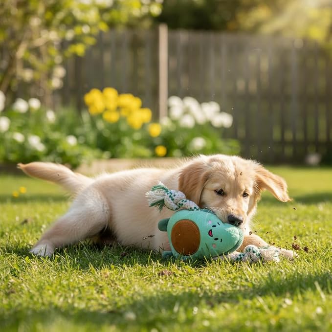 Green Sheep Puppy Plush Dog Toy, No Stuffing Squeaky Toy with Recycled Cotton Rope for Teething, Comfort and Gentle Play, Small Dogs and Puppies, Avacado