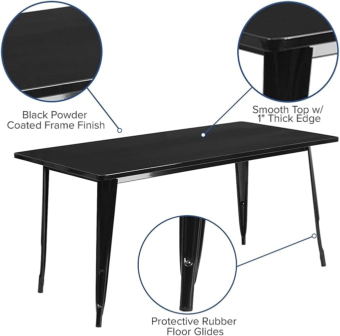 Flash Furniture Charis Commercial Grade 31.5" x 63" Rectangular Black Metal