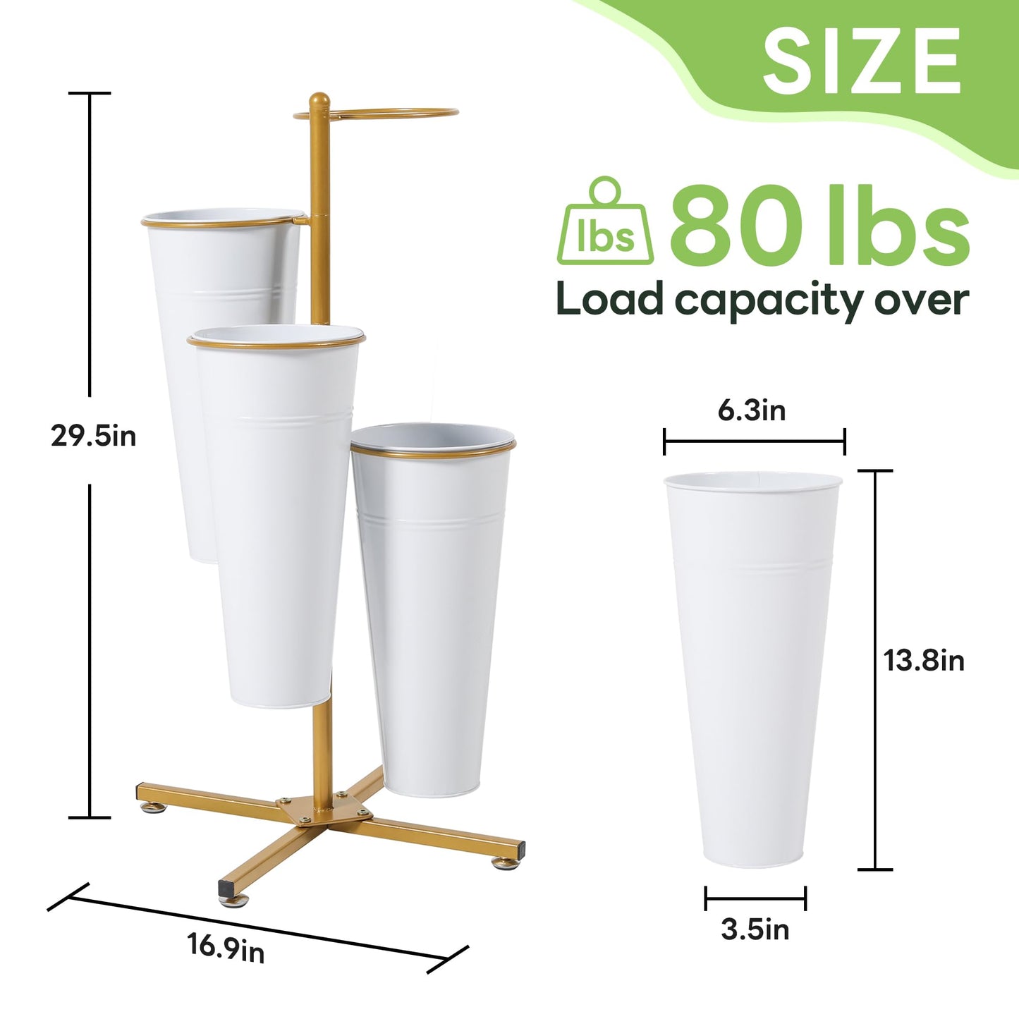 Ruifabo Flower Bar Stand with 4 Metal Buckets, 4 Tier Flower Display Stand, Rotatable Flower Cart Iron Plant Stand for Wedding or Florist Decor, Upgrade Metal Bucket Durable than Plastic Bucket