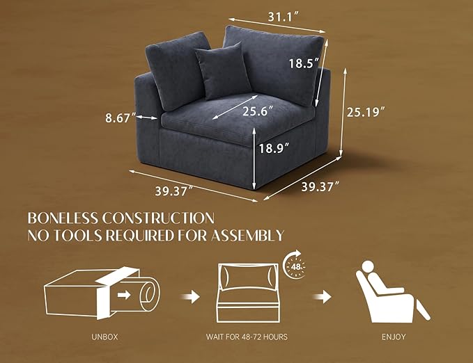 ohllob Corner Seat for Cloud Sectional Couches Living Room, Warm White