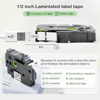 Compatible with Brother P Touch TZe-231 Label Maker Tape, 12mm 0.47” Laminated White 1/2" TZ Tape for PT D210 D220 H110 P710BT, Black on White 4-Pack Label KINGDOM TZE231
