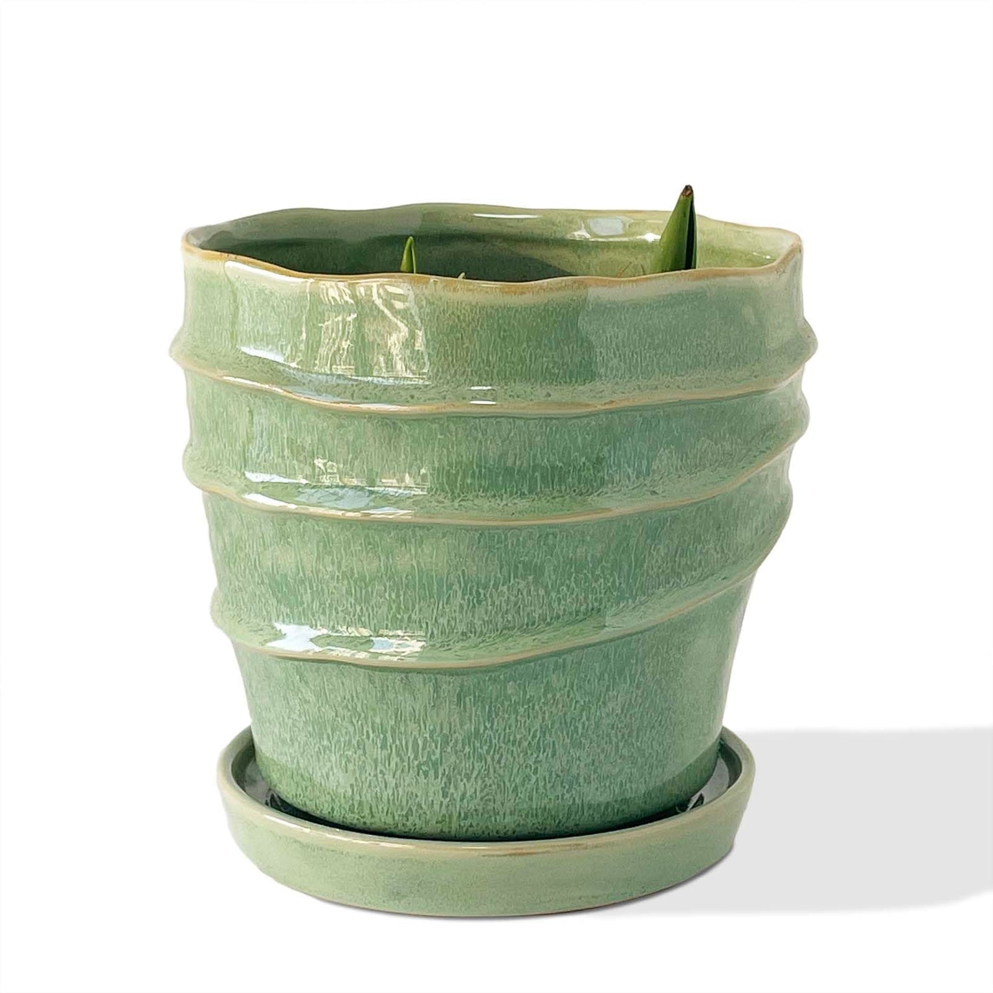 Chralji GIFTWARE 6in Plant Pot, Ceramic Planter, Plant Pots Indoor, Plant Pots with Drainage Holes and Saucers, Flower Pots for Indoor Plants, Bright Green