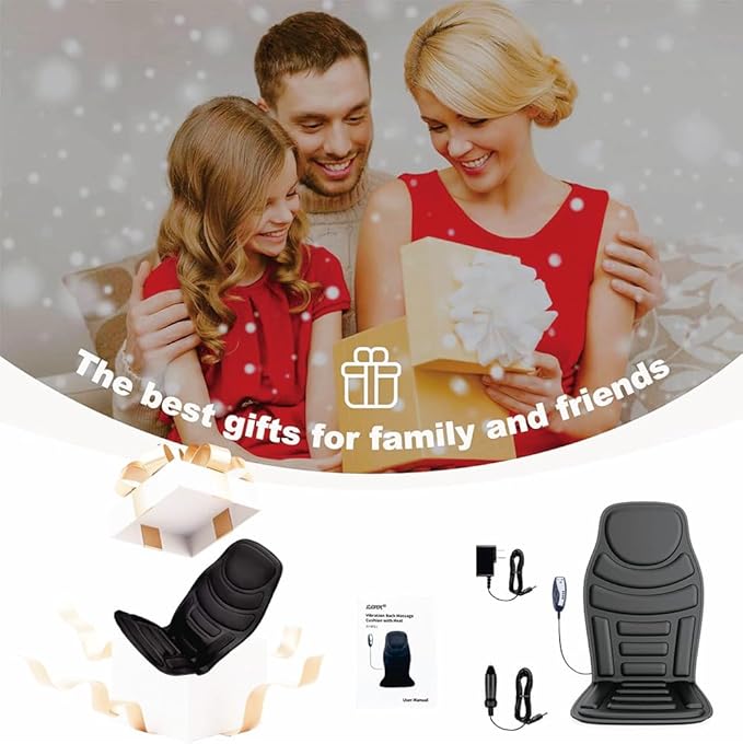 Heated Massage Seat Cushion with Remote Control, 8 Vibration Motors Chair Back Massager, Heat Therapy, Black