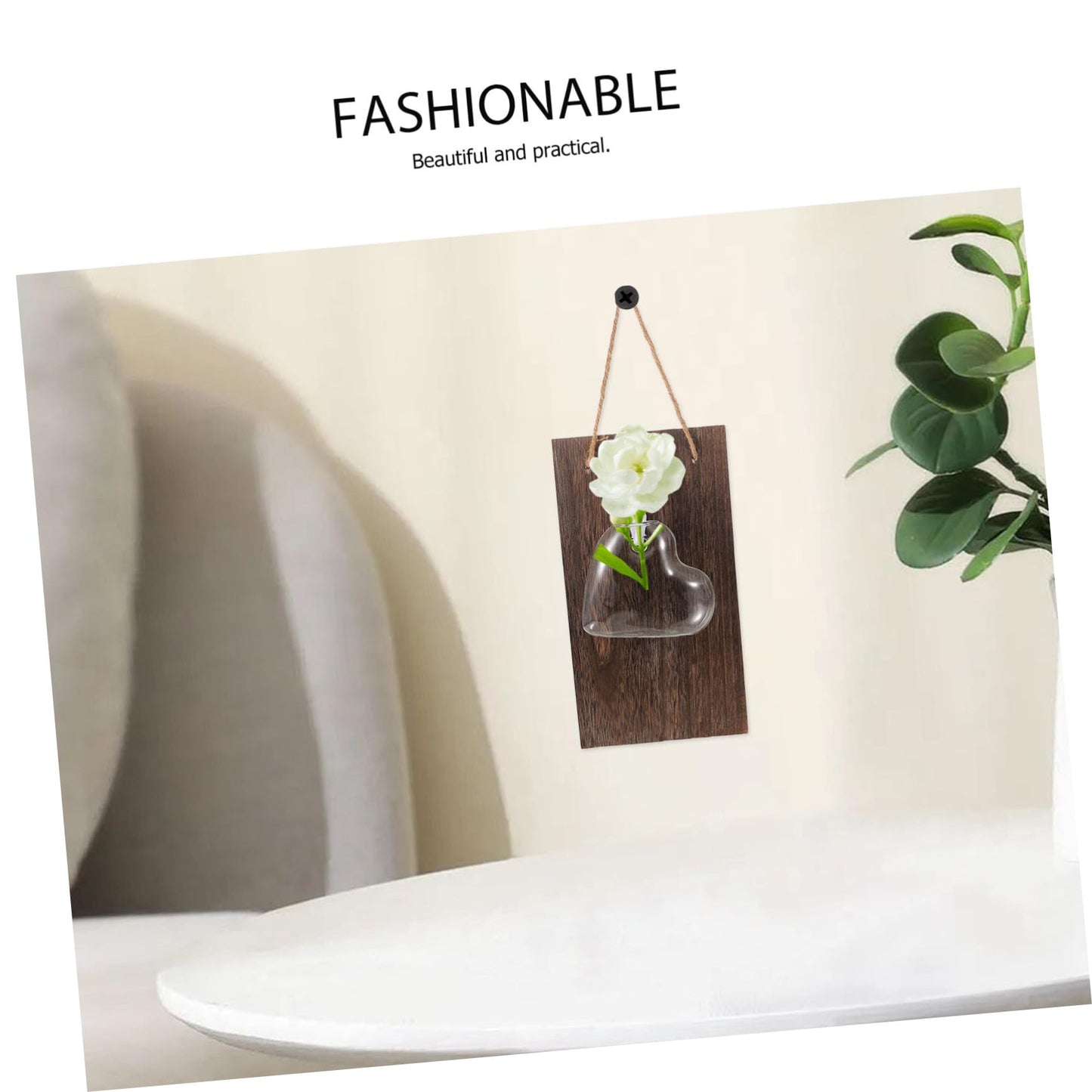 Anneome 1set Hydroponic Flower Vase Wooden Stand for Desktop Decor Wall Hanging Glass Planter for Indoor Plants for Home Office and Terrarium Arrangement