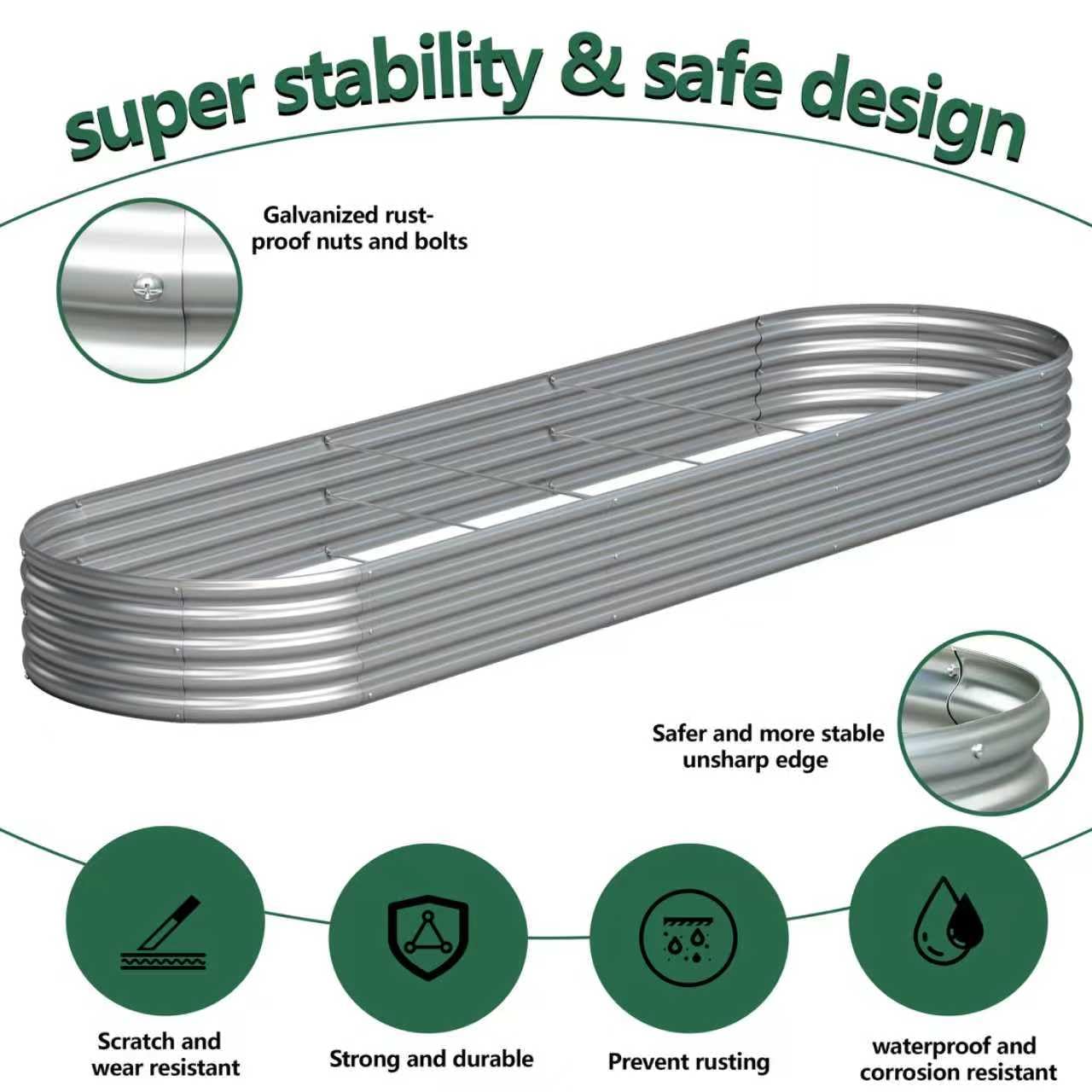Yortrek Galvanized Raised Garden Bed Outdoor, 12x2x1ft(2Pack) Metal Heavy Duty Planter Boxes for Gardening, Easy Assemble Bottomless Small Oval Plant Container Kit for Vegetable, Flower, Fruit, Silver