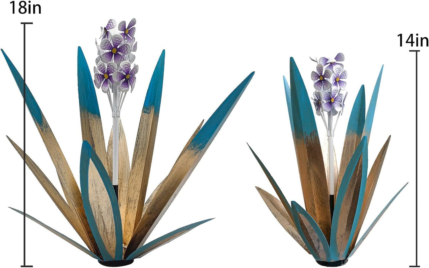 LCJECV Metal Agave Plant Garden Art, 2 Pack Tequila Rustic Sculpture, Rustic Metal Agave Plants Lawn Home Ornaments, for Yard Stakes, Garden Figurines, Outdoor Patio (2 PCS Purple Flowers)