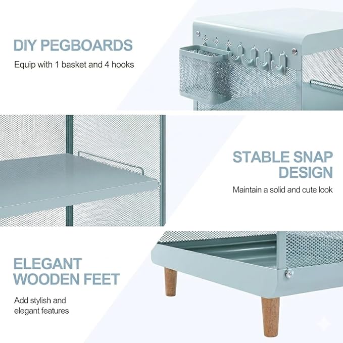 SYKIARIOL Kids Nightstand for Girls, Metal Bedside Table