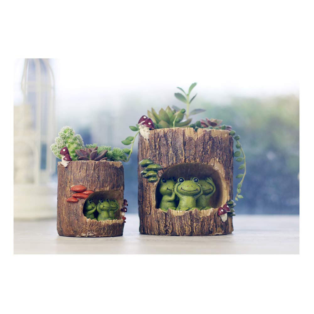 EMiEN Cute Animal Resin Succulent Plant Pot Cactus Plant Pot Flower Pot Container Planter Bonsai Pots Desk Mini Ornament Pot with A Hole Idea (Frog Tree Hole)