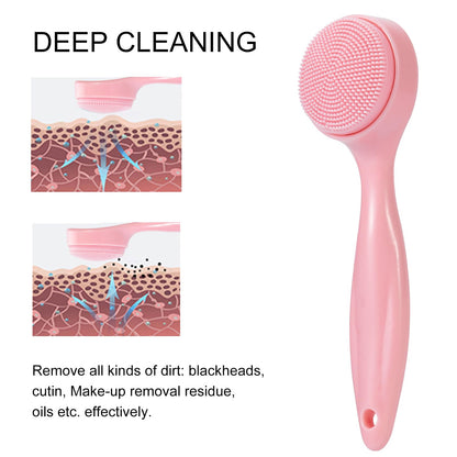 2 Pack Silicone Face Scrubber Exfoliating Brush, Manual Handheld Facial Cleansing Brush Blackhead Scrubber, Soft Bristles Waterproof for Face Skincare (Round-Pink)