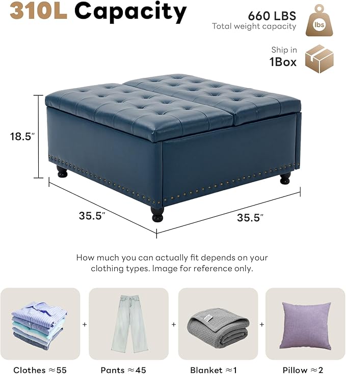 Tbfit Large Square Storage Ottoman Bench, Tufted Upholstered Coffee Table