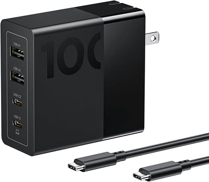 Lenovo 100W USB C Charger, 4-Port Multi-Device Fast Charging, Black GaN Power Block with 240W Cable, for Thinkpad, MacBook, Dell XPS, iPhone, Samsung