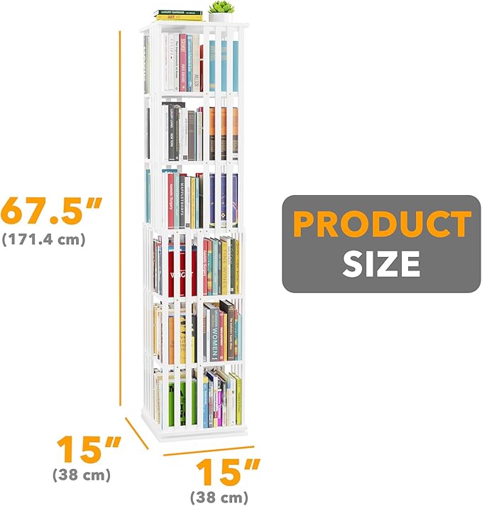 SpaceAid 6 Tier Rotating Bookshelf Tower, Bamboo Spinning Book Shelf, Revolving