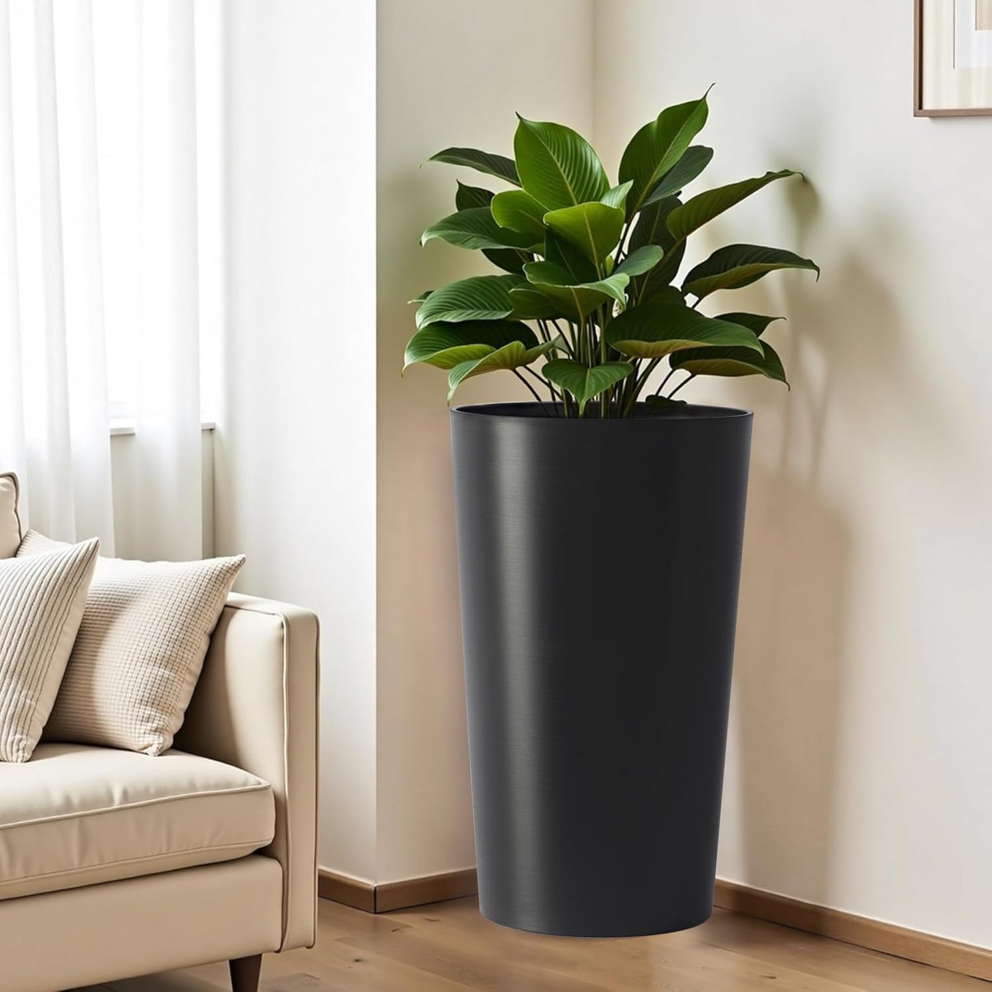 JLXMROSE 2 Pack Tall 21.7 in Planters for Outdoor Plants, Modern Tall Square Planter Box, Indoor/Outdoor Porch Patio Flower Pot, Modern Big Tapered Matte Tree Flower Pot for Garden (Black)