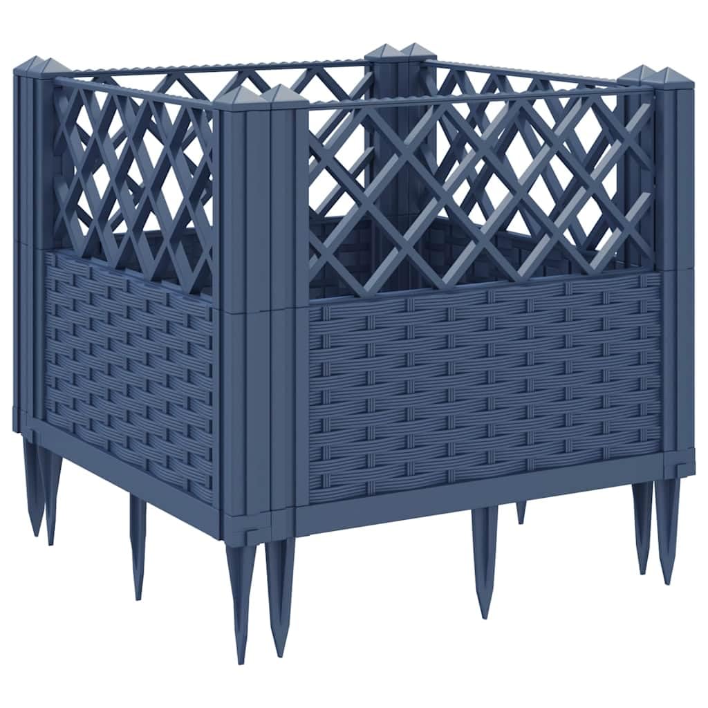 WRJENFSC Blue Grey Square Modular Garden Planter 17.1 Inch Polypropylene with Basketweave Matte Finish for Outdoor Flowers Vegetables Gardening on Patio Balcony Backyard