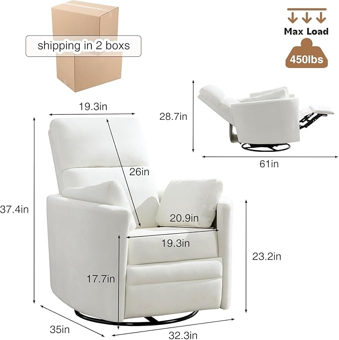 Manual Recliner 360°Swivel Rocking Chair, Nursery Rocking Glider Chair