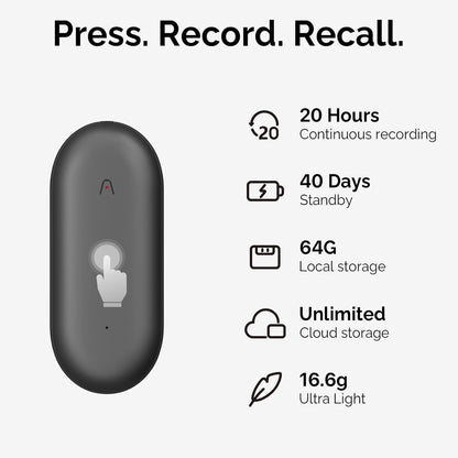 NotePin AI Voice Recorder, Voice Recorder with Neck Strap Lanyard, Transcribe & Summarize with AI Technology, 64GB Memory