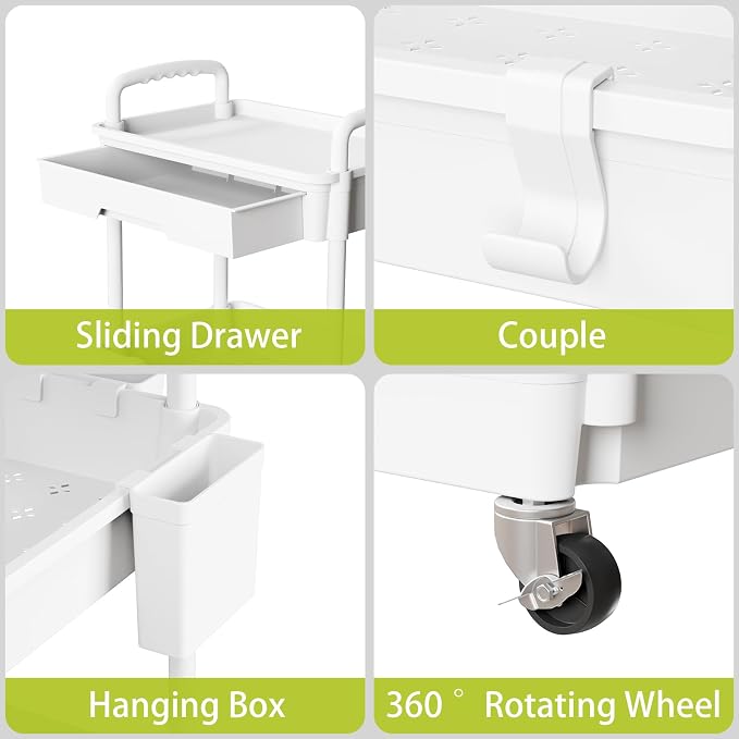 Sorgion 4 Tier Rolling Cart Organizer,Art Craft Diaper Bedside Snack Laundry Room Bathroom Organizer Narrow Thin Slim Rolling Trolley Utility Cart with Wheels for Kitchen,Office(White)
