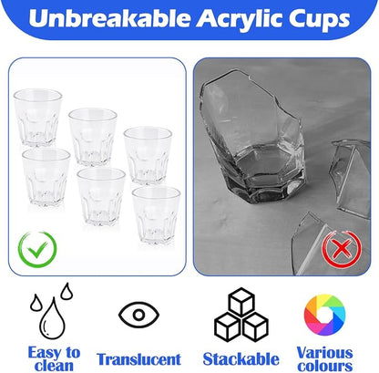 Plastic Drinking Glasses Set of 6, Unbreakable Water Tumbler, Acrylic Plastic Cups, Reusable Kids Drinking Cups for Children Kitchen Cocktail Picnic Party Juice Whiskey Wine (6pc-clear-160ml/5.4oz)
