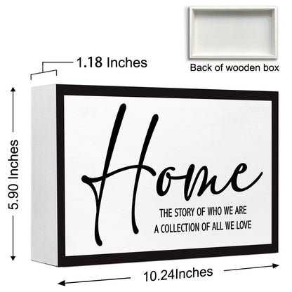 Home the Story of Who We are Sign Wooden Box Desk Decor,Rustic Farmhouse House Wood Block Sign for Home Living Room Shelf Tabletop Decor 10'' x 6''