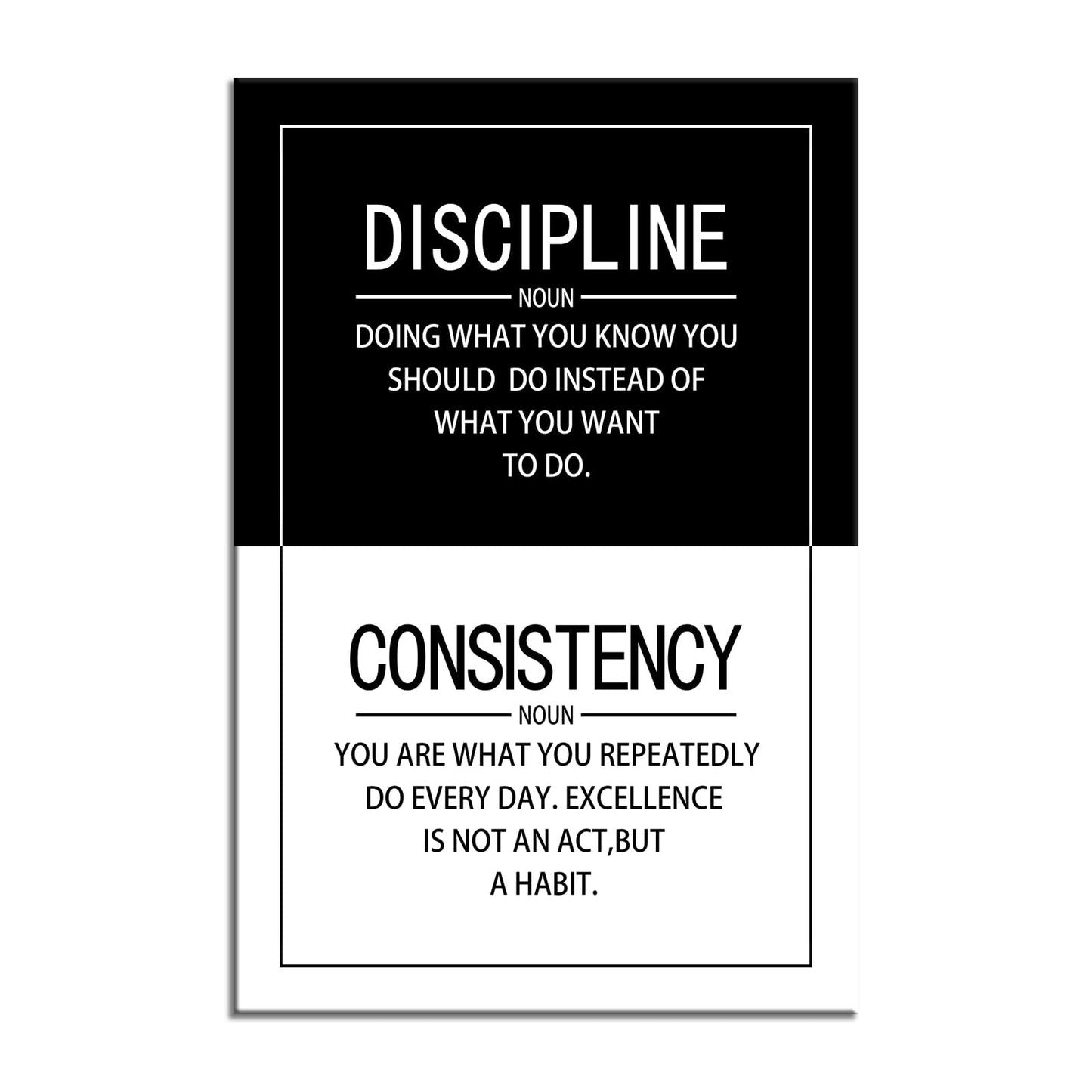 Discipline Consistency Noun Quote Motivational Wall Art for Office Inspiration Positive Poster Inspirational Canvas Painting Prints Wall for Living Room Home Decor Framed Artwork [12''W x 18''H]