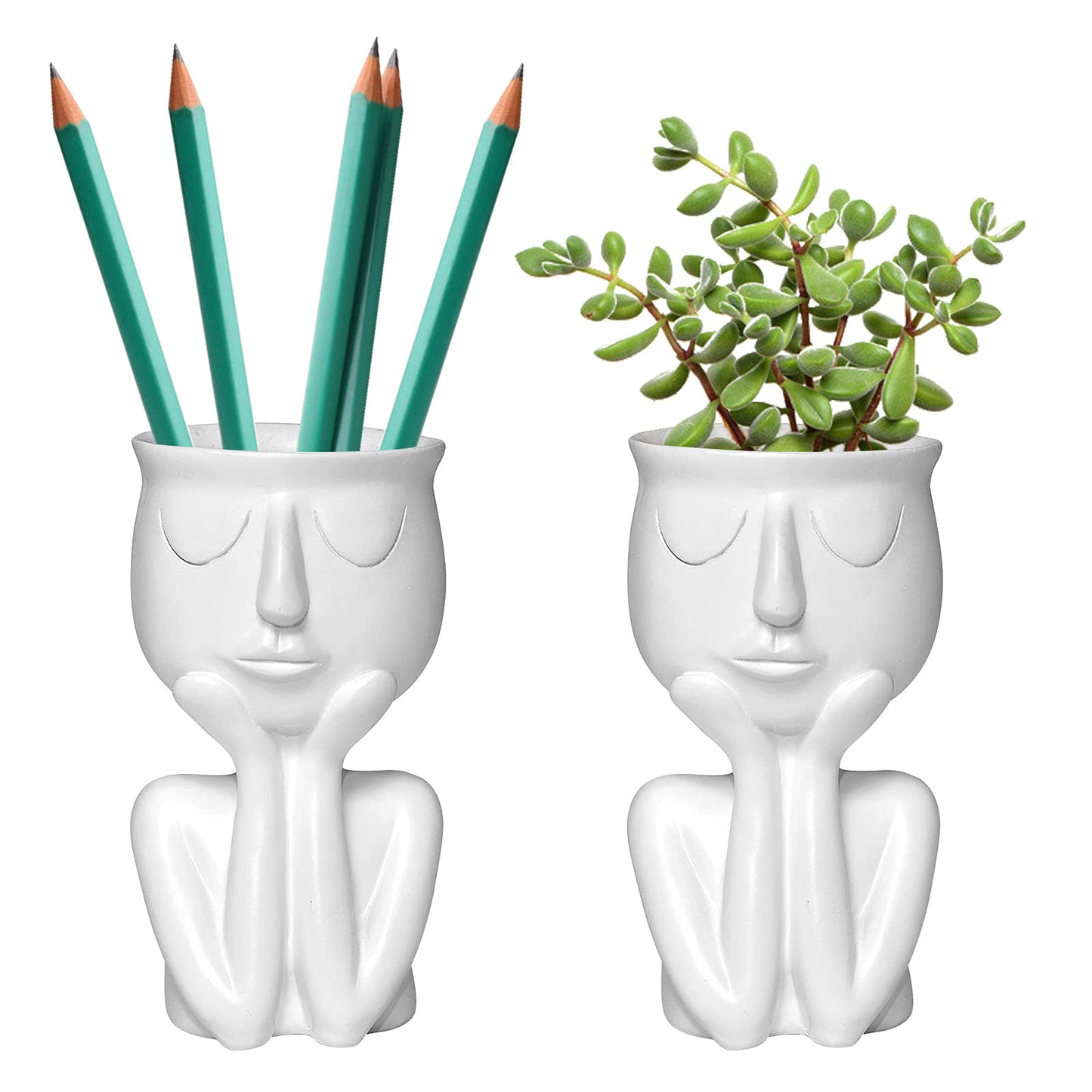 YingYi Resin Head Planter Face Flower Pot 6 inch Tiny Human Shaped Flower Vases Succulents Pots Desktop Decoration for Home Office Indoor Outdoor Gardening Ornament