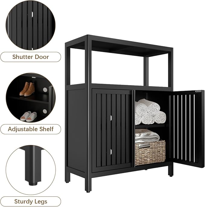 Bamboo Storage Cabinet Bathroom Floor Cabinet Side Storage Organizer Cabinet