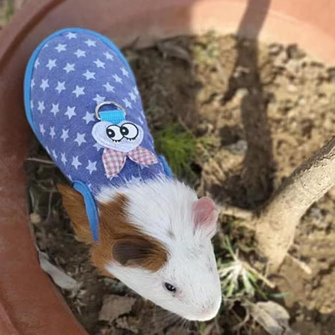 Small Animals Harness Warm Hamster Clothes Blue Guinea Pig Harness and Leash Set Small Pets Outfits for Mouse Rats Hedgehog Squirrel and Small Breeds,M
