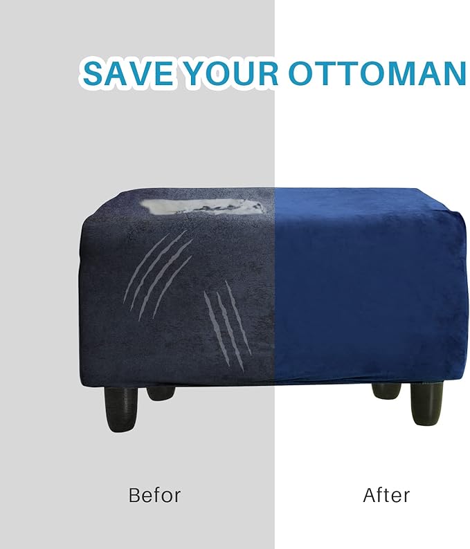 Ottoman Cover, Stretch Rectangle Velvet Ottoman Slipcovers of Foot Stool