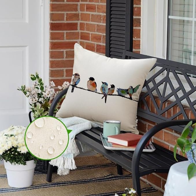 RABUSOFA Outdoor Pillow Covers 24x24 Inch, Outdoor Bird Lumbar Throw Pillow