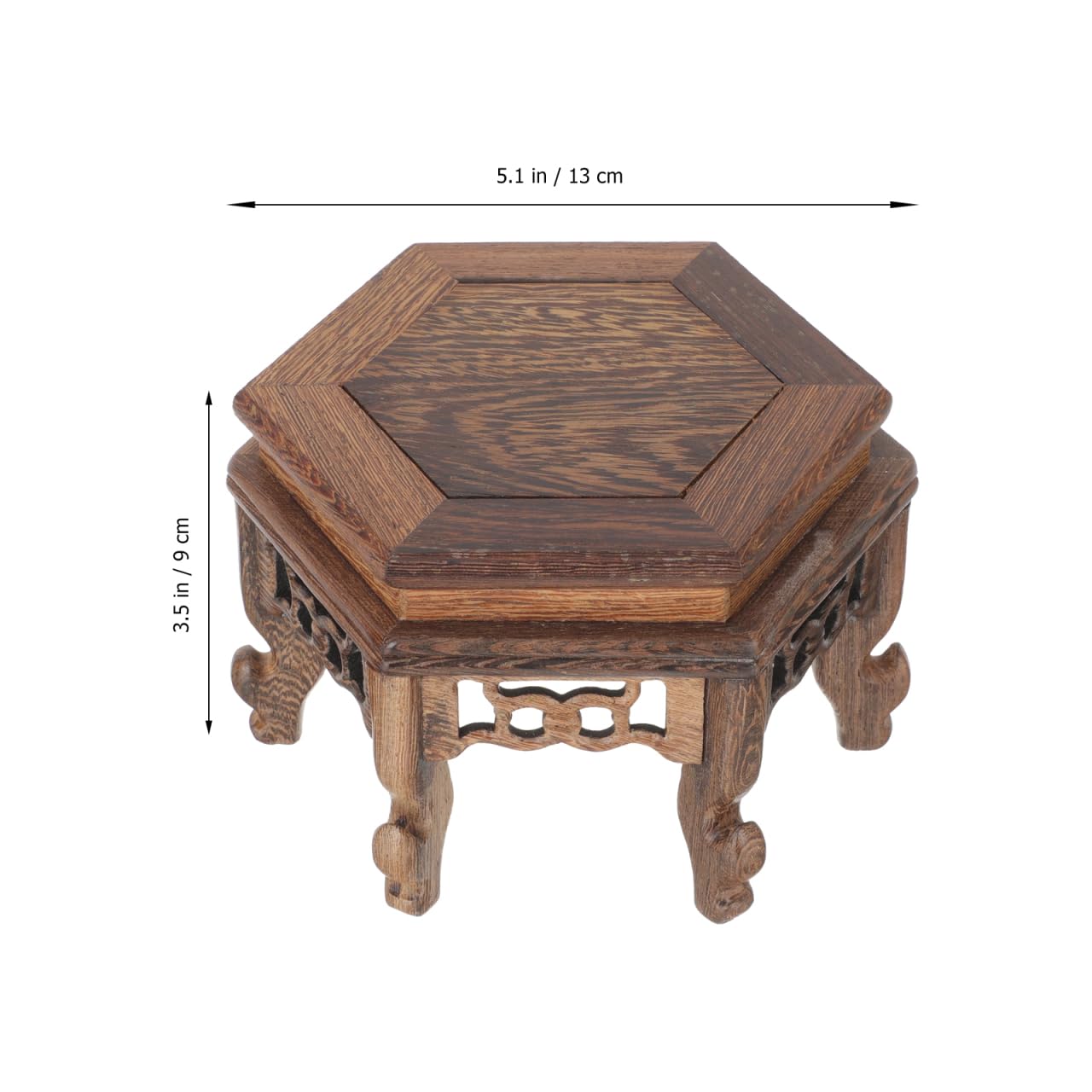 Cabilock Hexagonal Table Base Wooden Plant Stand Chinese Style Flower Pot Display Rack Teapot Stand for Bonsai Vases Planters 5.1X5.1X3.5 Inch