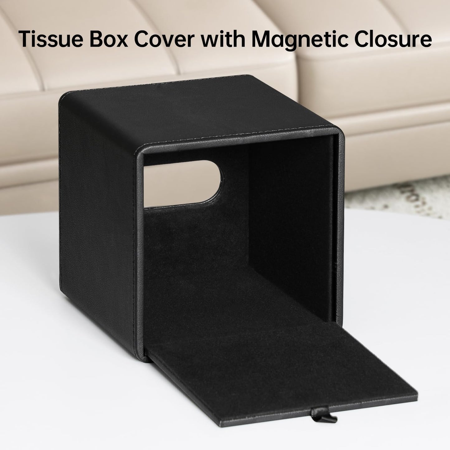MEIBOOCH PU Leather Tissue Box Cover Square Tissue Box Holder with Magnetic Closure (Black)