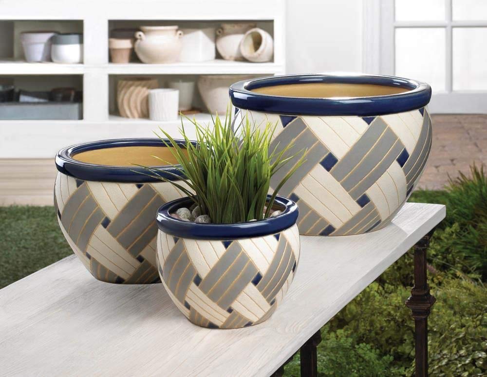 Accent Plus Colorful Planter Pot Trios (Geo Print)