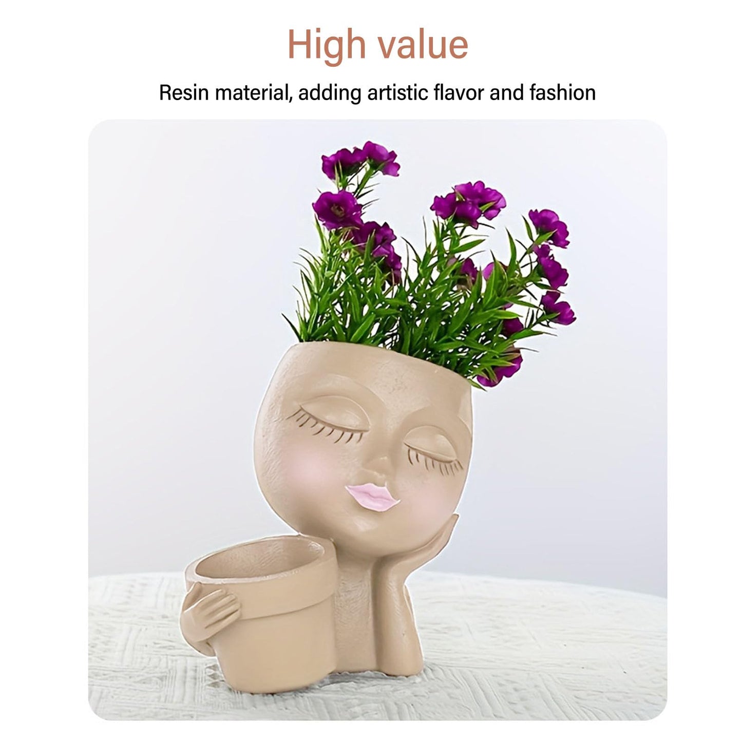 CDQL Face Resins Fade Proof Unique Planter Pot, Head Planter with Drainage Hole, Head Planter for Indoor Plants Decoration