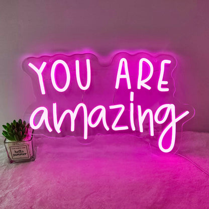 SYLHOME Pink You Are Amazing LED Neon Light Signs Wedding Birthday Girls Party Wall Decor Sign Classroom Home Bedroom Living Room Bar Pub Club Nursery Hanging USB 16.9"X10.6"