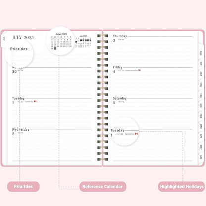 Planner 2025-2026 for Women & Men, Weekly and Monthly Calendar Notebook (July 2025 - June 2026), Hardcover Spiral Bound School Teacher Student Planner with Tabs, Inner Pocket, A5 (6.3" x 8.5")