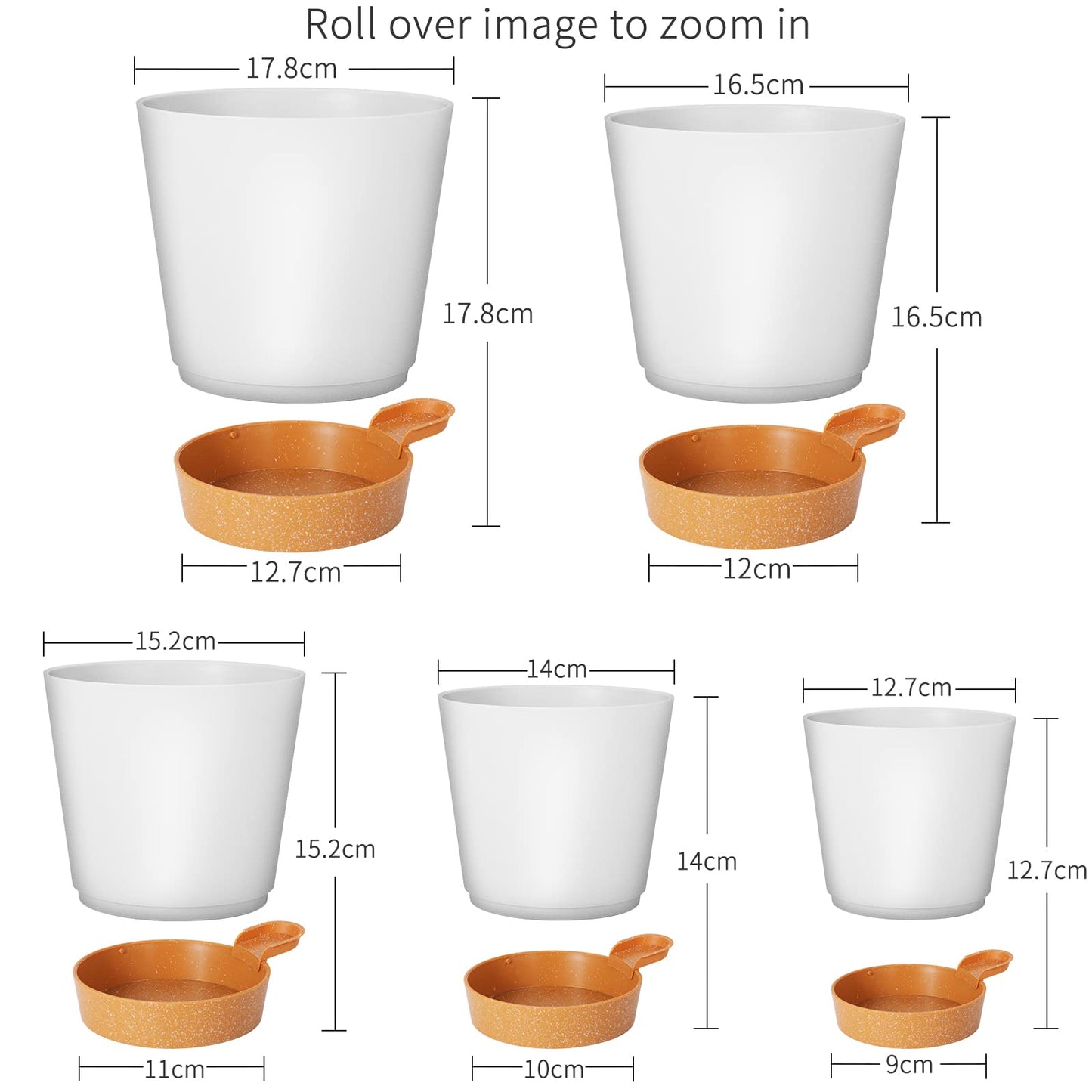 GARDIFE Plant Pots 7/6.5/6/5.5/5 Inch Self Watering Planters with Drainage Hole, Plastic Flower Pots, Nursery Planting Pot for All House Plants, African Violet, Flowers, and Cactus,White