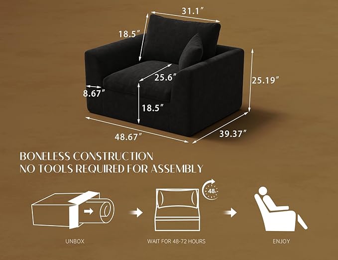 ohllob 48.6" Single Sofa, Small Boneless Couches