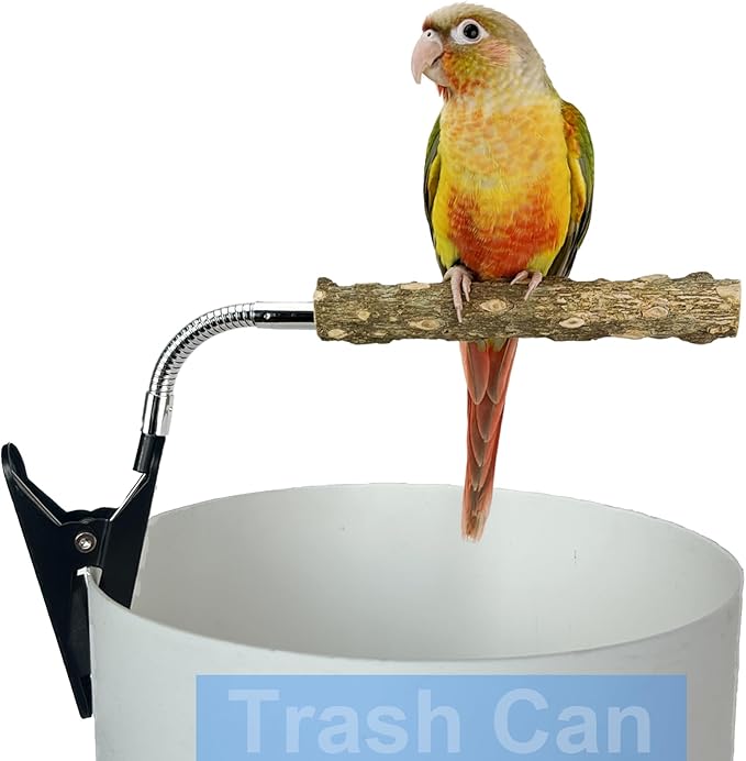 Bird Perch Stand for Trash Can, Adjustable & Portable Parrot Stand, Bendable Bird Training Perch for Cockatiels, Conures, Lovebirds and Medium & Small Parrots