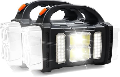 Solar Handheld Flashlight, 4 Lighting Modes Rechargeable LED Work Light, USB-C & Solar Powered Portable Lantern,Emergency Camping Light for Outdoor, Hiking, Power Outage (Silver-2pcs)