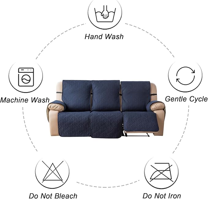 Genina Waterproof Couch Cover for Reclining Couch 3 Seater Non-Slip, Washable