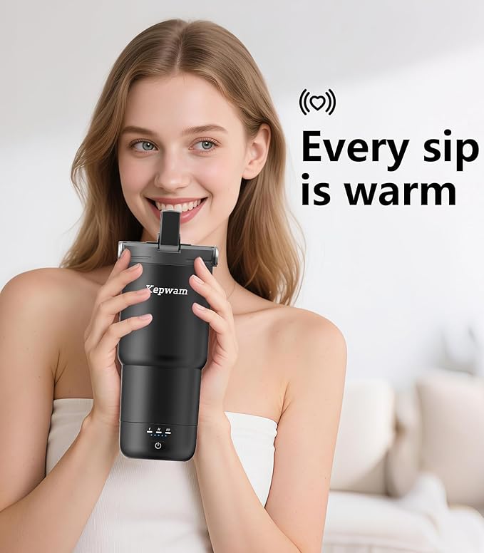 Kepwam Self-Heating Travel Mug 20oz, Temperature-Controlled Coffee Warmer Mug, Smart Travel Coffee Mug Keep Coffee Drinks Hot, Heated Mug Great for Driver Outdoor Fits Car Cup Holders