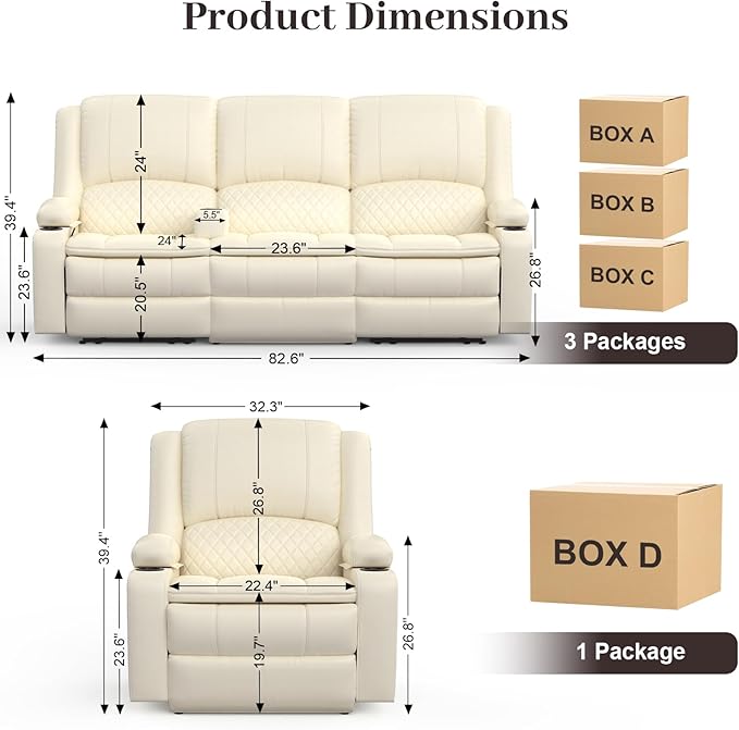 Yolsali 3 Seater Recliner Sofa Set