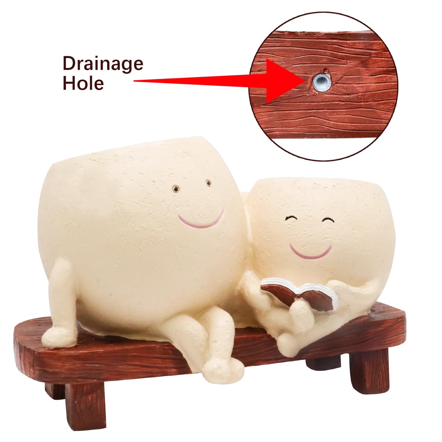 LAUGOKOBE Smily Face Planter Pot for Plants, Cute Double Head Planters for Indoor Outdoor Plants, Modern Lady Head Vase Girl Face Planter, Unique Succulent Pots with Drainage Hole (Khaki)