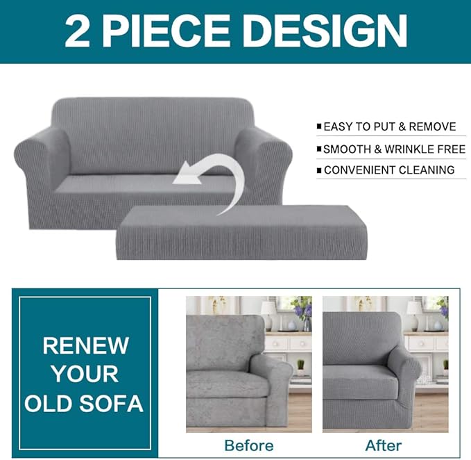 Turquoize Stretch Sofa Slipcover 2 Pieces Sofa Cover Couch Cover